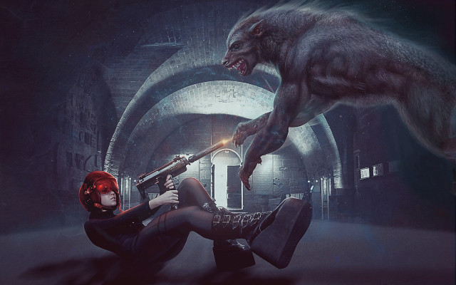 Demon attack gothic tunnel redhair free wallpaper for desktop - medium preview image