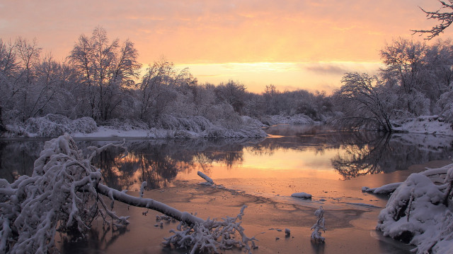 Hudson river winter sunset matte free wallpaper for desktop - medium preview image