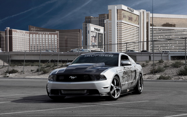 White mustang cityscape fence cloudy free wallpaper for desktop - medium preview image