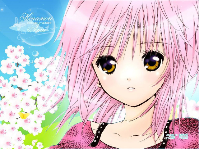 Pink hair yellow eyes flower free wallpaper for desktop - medium preview image