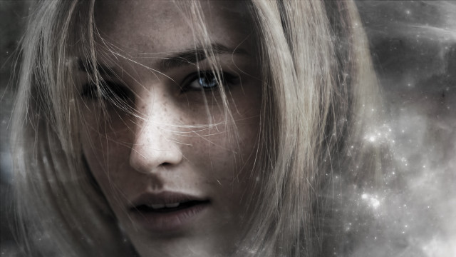 Woman blue eyes snow starry free wallpaper for desktop - medium preview image