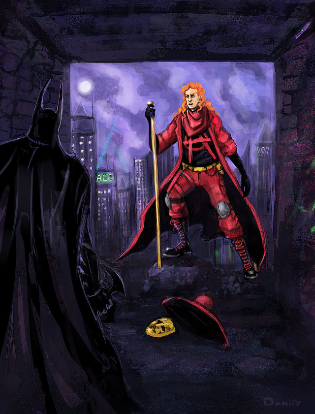 Man red suit bat doorway free wallpaper for mobile - medium preview image