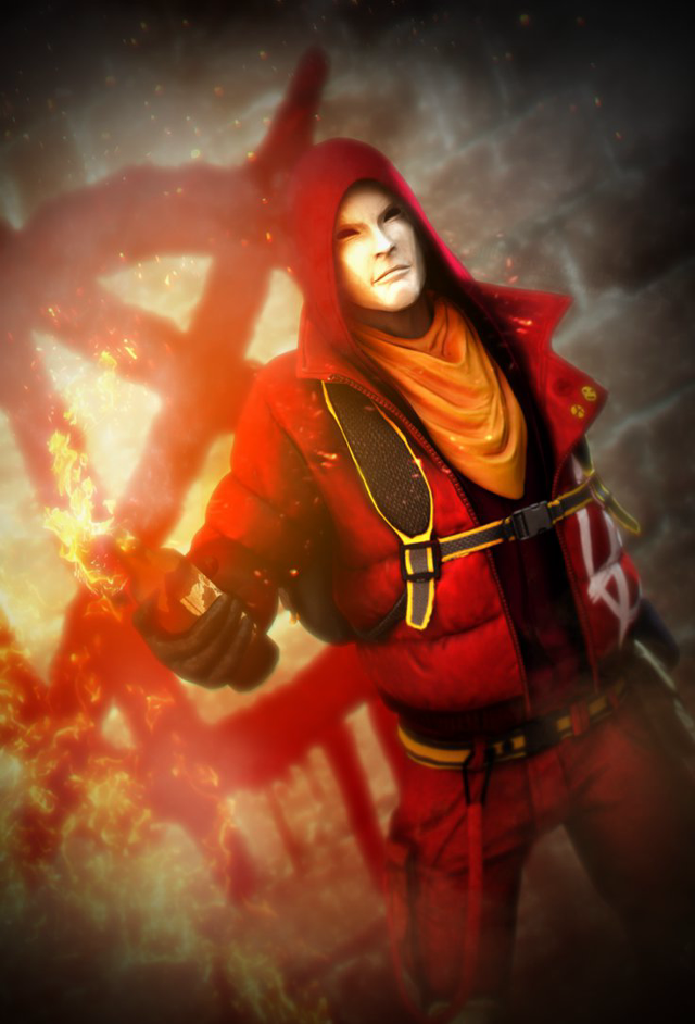 Man red outfit sword fireball free wallpaper for mobile - medium preview image