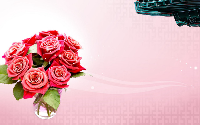 Vase red roses pink background free wallpaper for desktop - medium preview image