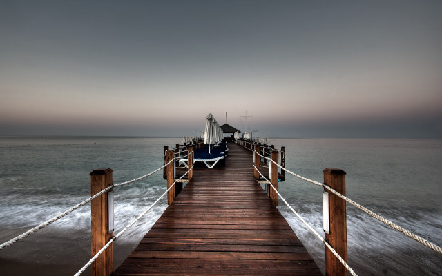 Pier boat dusk water mountain free wallpaper for desktop - medium preview image