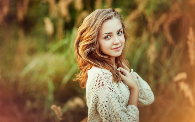 Woman blonde hair autumn field free wallpaper for desktop - medium preview image