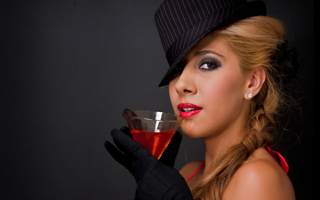 Woman hat dress drinking glass free wallpaper for desktop - medium preview image