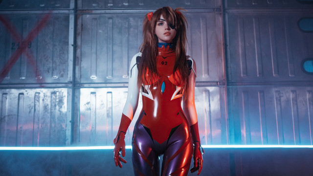 Woman cyberpunk red black suit free wallpaper for desktop - medium preview image