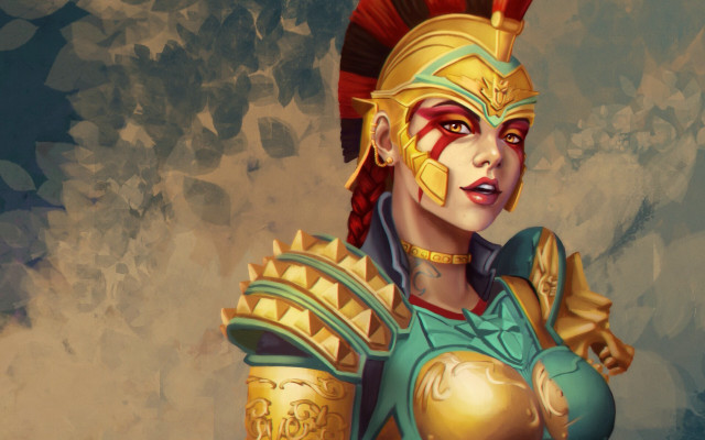 Dark skinned woman gold helmet free wallpaper for desktop - medium preview image