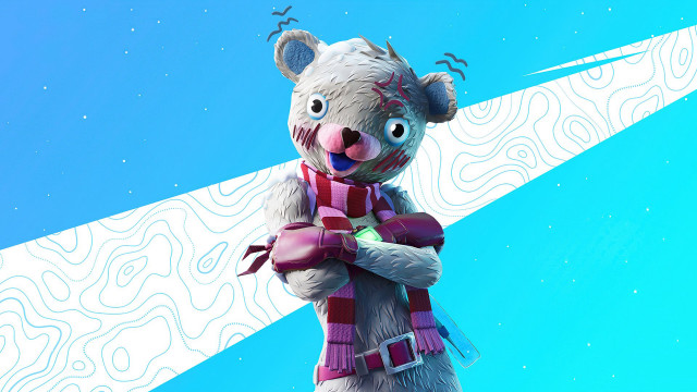Cartoon bear scarf blue background free wallpaper for desktop - medium preview image