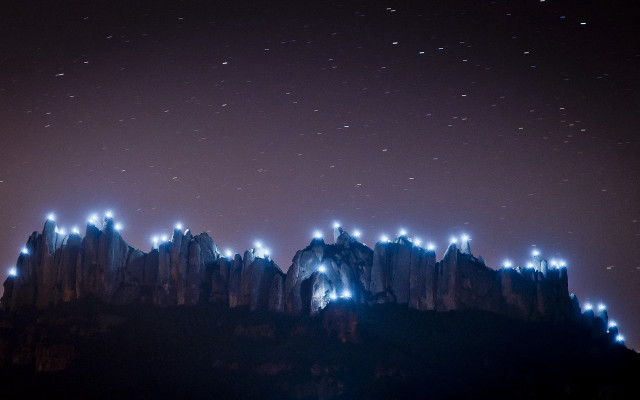 Mountain lights night stars castle free wallpaper for desktop - medium preview image