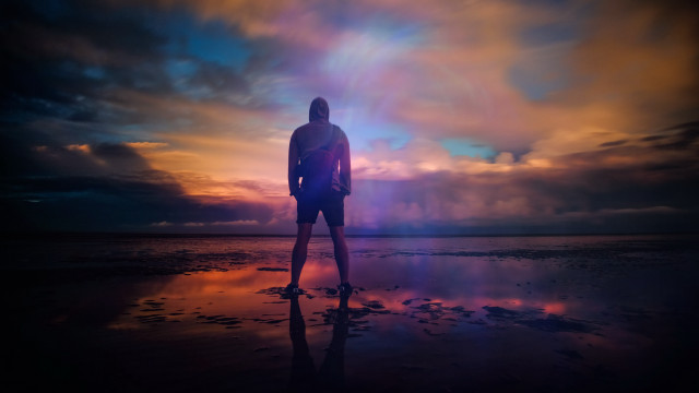 Beach surfboard man colorful sky free wallpaper for desktop - medium preview image