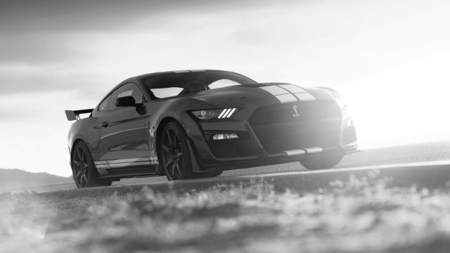 Mustang car cloudy sky monochrome free wallpaper for desktop - medium preview image