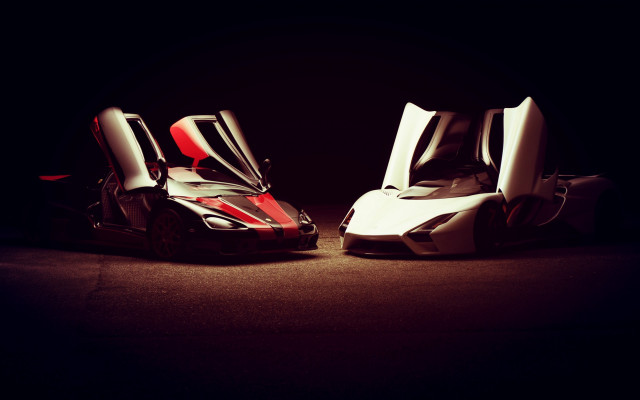 Two cars parked symmetrical digital free wallpaper for desktop - medium preview image