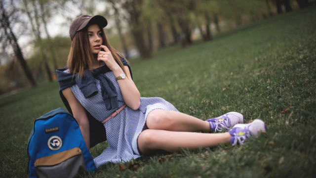 Elina karimova park sitting backpack free wallpaper for desktop - medium preview image