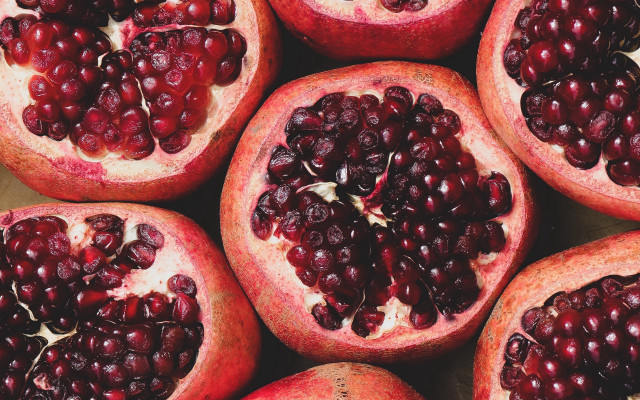 Pomegranate cut half table aestheticism free wallpaper for desktop - medium preview image