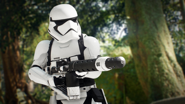 Stormtrooper forest 8k photorealistic depth free wallpaper for desktop - medium preview image