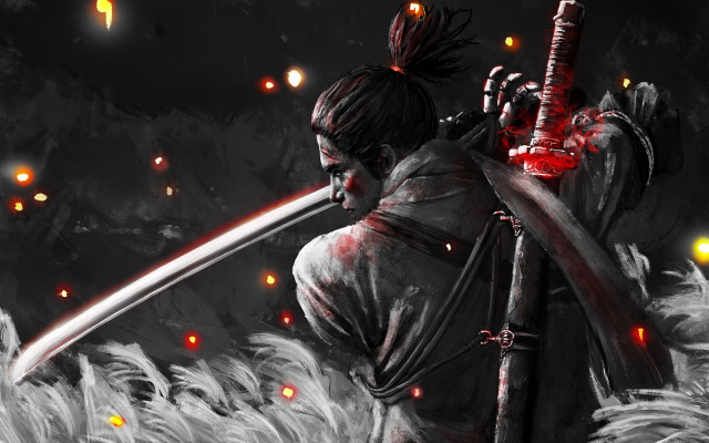Battlefield bloodied samurai pony tailed free wallpaper for desktop - medium preview image