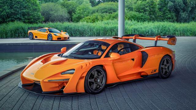 Orange sports car lake panfuturism free wallpaper for desktop - medium preview image