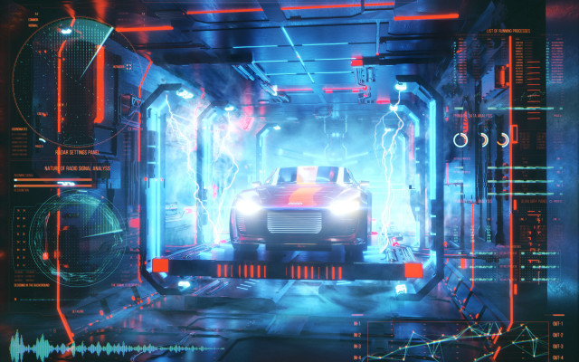 Futuristic car tunnel neon city free wallpaper for desktop - medium preview image