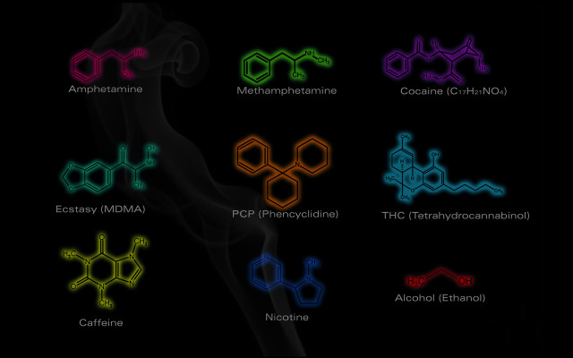 Colored lines chemical names black free wallpaper for desktop - medium preview image