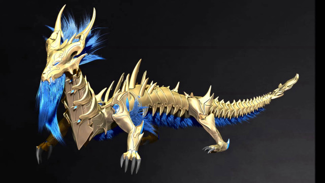 Gold blue dragon statue black free wallpaper for desktop - medium preview image