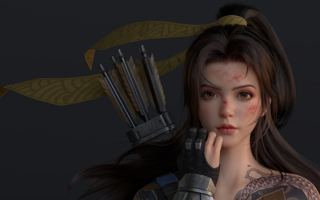 Woman tattoo gun knife dragon free wallpaper for desktop - medium preview image