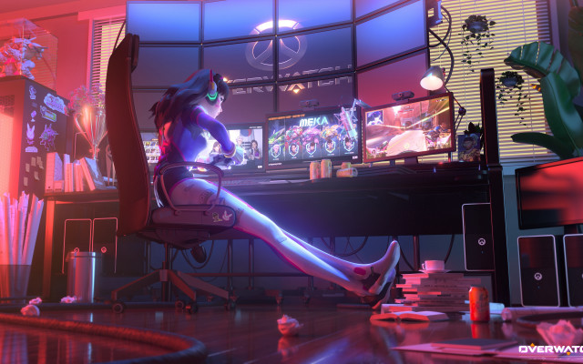 Woman chair room tv desk free wallpaper for desktop - medium preview image