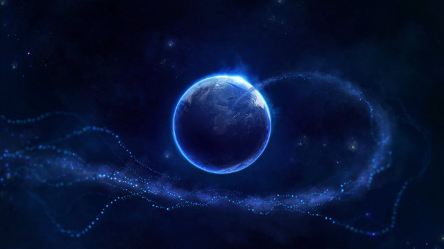 Blue planet ring stars space free wallpaper for desktop - medium preview image