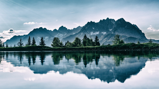 Mountain lake reflection forest sky #6 free wallpaper for desktop - medium preview image