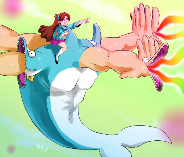 Woman riding shark rainbow tail free wallpaper for desktop - medium preview image
