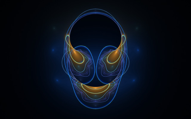 Smiling face headphones black background free wallpaper for desktop - medium preview image