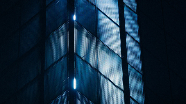 Cyberpunk skyscraper clock night blue free wallpaper for desktop - medium preview image