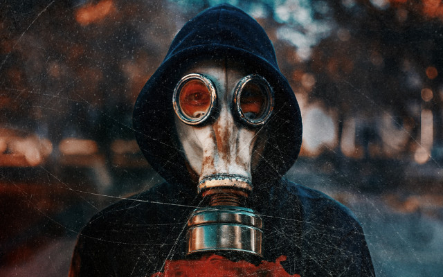 Gas mask black jacket red free wallpaper for desktop - medium preview image
