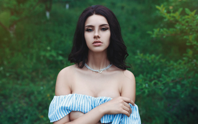 Woman blue dress necklace nature free wallpaper for desktop - medium preview image