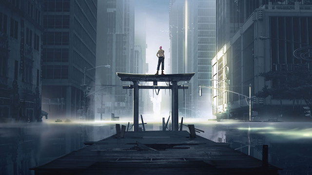 Man dock city night fullmoon free wallpaper for desktop - medium preview image