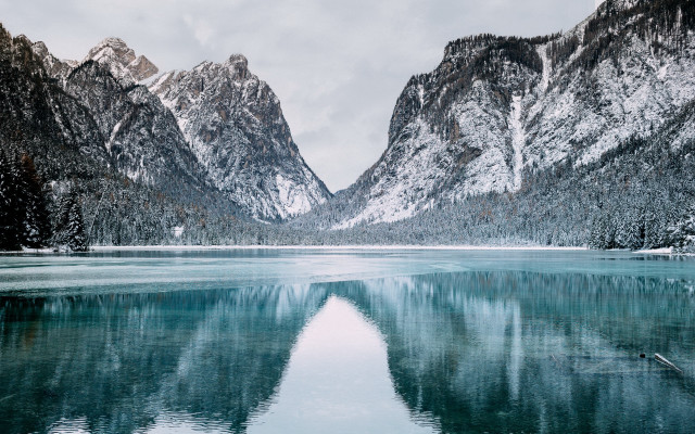 Mountain range reflection snowy peaks free wallpaper for desktop - medium preview image