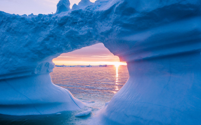 Large iceberg hole sunset ecological free wallpaper for desktop - medium preview image