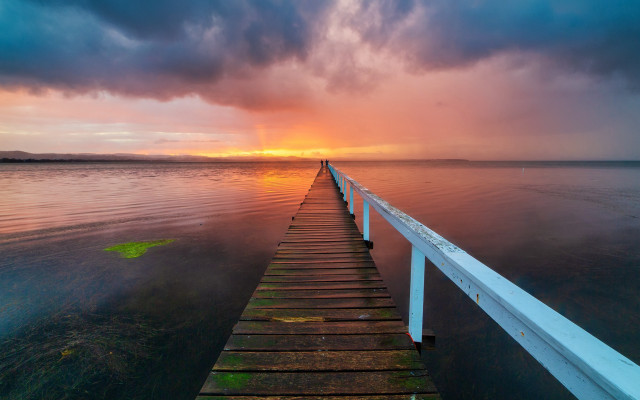 Long dock ocean cloudy sunset free wallpaper for desktop - medium preview image