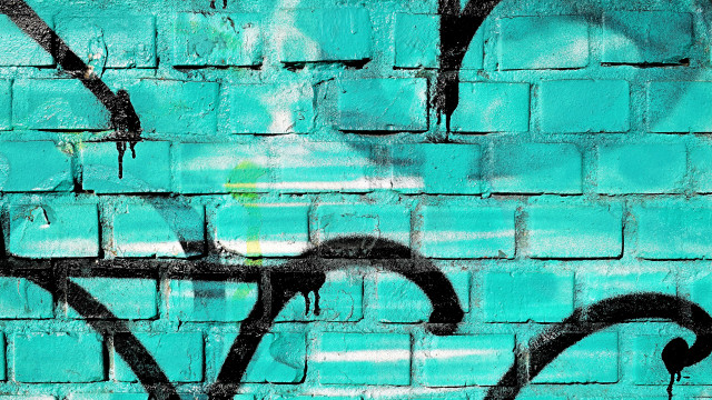 Blue brick wall graffiti green free wallpaper for desktop - medium preview image