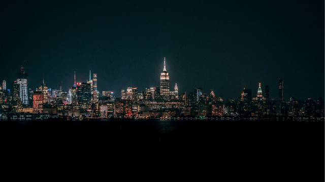 City skyline night plane water free wallpaper for desktop - medium preview image