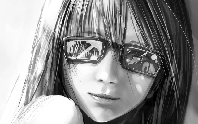 Woman glasses blackwhite background portrait free wallpaper for desktop - medium preview image