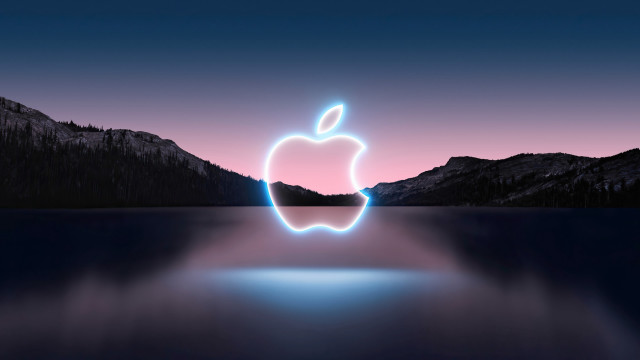 Apple logo night sky mountains free wallpaper for desktop - medium preview image