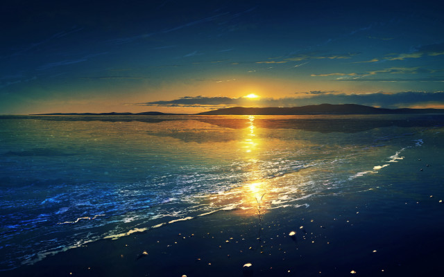 Sunset ocean boat mountain city #2 free wallpaper for desktop - medium preview image