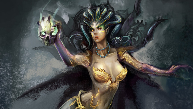 Dragon woman glowing armor jewelry free wallpaper for desktop - medium preview image
