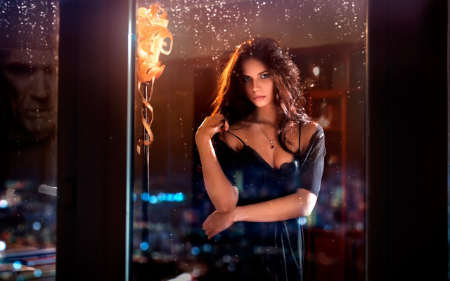 Woman window hydrant night firework free wallpaper for desktop - medium preview image