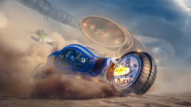 Futuristic vehicle sand rocket background free wallpaper for desktop - medium preview image