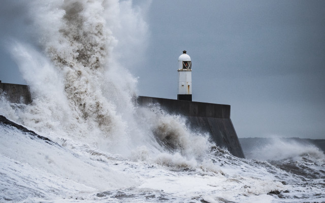 Lighthouse wave stormy ocean mountains free wallpaper for desktop - medium preview image