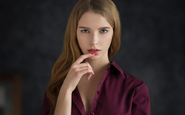 Woman red hair finger lips #2 free wallpaper for desktop - medium preview image