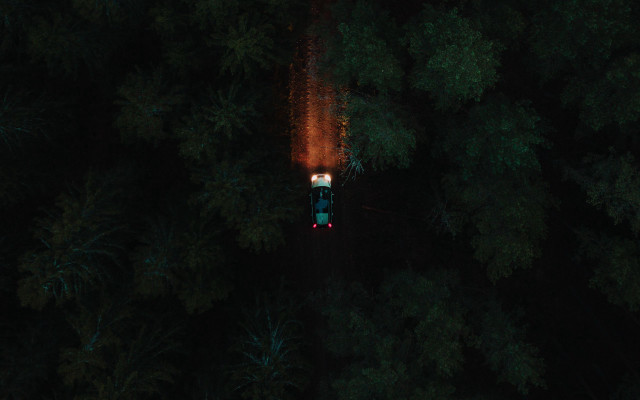 Train forest night light cinematic free wallpaper for desktop - medium preview image